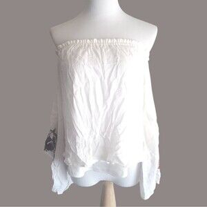 Blue Rair Embroidered Ruffle Bell Sleeved Flowy Top Womens Small